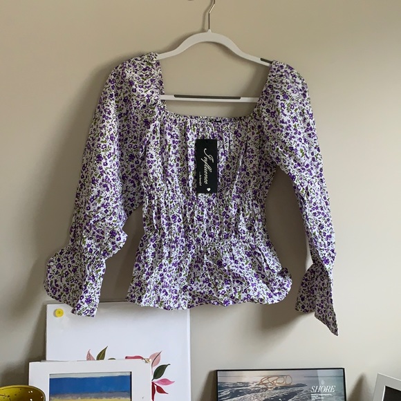 influence asos long sleeve floral blouse - Picture 2 of 5